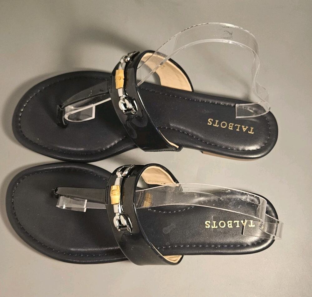TALBOTS Gia Bit Metallic Bamboo Thong Sandals - NAVY sz 10